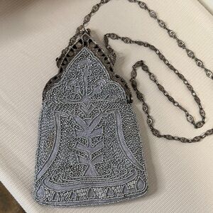 Elegant Beautiful Gray/Blue Silver Beaded Evening Bag